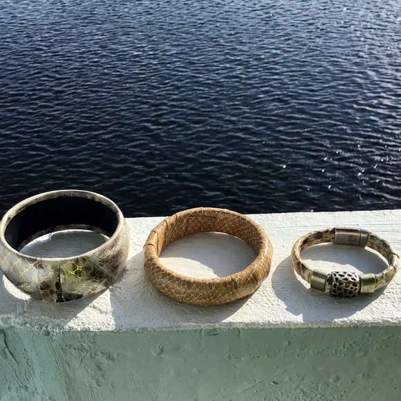 Wild Exotic Python Leather Bangles Bracelets Bundle (3 Bracelets) - Picture 1 of 13